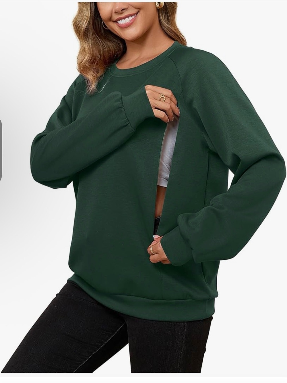 Maternity-Breastfeeding Sweater - Light Olive Green Long Sleeve